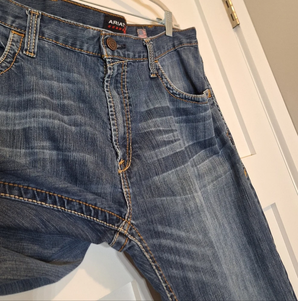 Ariat FR M4 Boot Cut 38 X 31.5 Low Rise Jeans Whiskered Faded